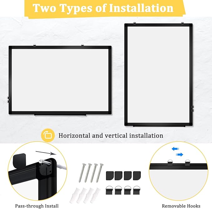 AMUSIGHT Double-Sided Magnetic Whiteboard, 36" x 24" Dry Erase Board Black Aluminum Frame for Wall, White Board Dry Erase Marker Board for Kitchen, Memo, School, Home, Office