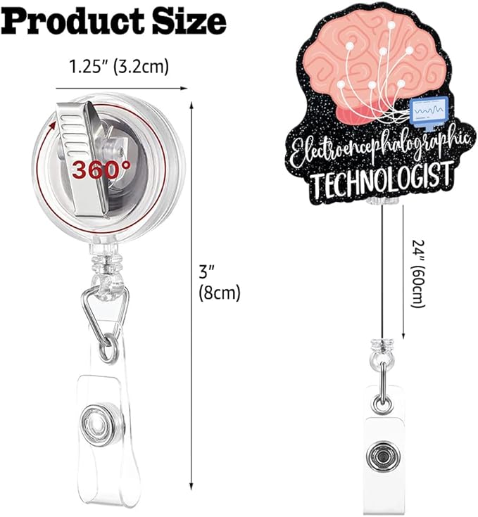 Sixrip Electroencephalographic Technician Retractable Glitter Badge Reel with Alligator Clip, Funny Badge Holder Gift for Electroencephalophy Tech EEG Doctor Nurse Nervous System Medical Office Work