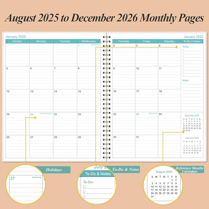 2026-2027 Planner - Weekly & Monthly Planner from January 2026 - June 2027, Planner 2026-2027 with Elastic Closure, Inner Pocket, 8.5" x 11", Rose Leaf