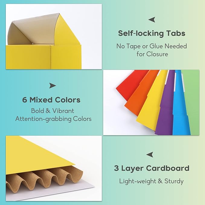PHAREGE 12x9x4 inch Gift Shipping Boxes Bulk 18 Pack 6 Colors, Tab Lock Tuck Top Mailing Boxes for Packaging Small Business, Medium Cardboard Mailer Boxes for Wrapping Present