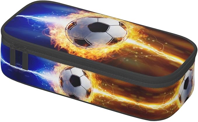 SNAPMADE Boys Pencil Case with Soccer Ball Printed, Cool Portable Pen Bag Pouch with Zipper for Teens Stationery Supplies, Sports Style Pencil Box Cosmetic Bag for Sports Women and Girls