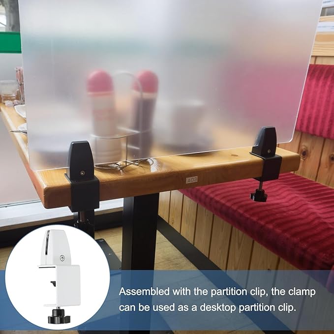 Jhanw Desk Divider Clamp For 1/8" To 0.51" Panel, Adjustable Desk Partition Clamp For 0.32" To 2.04" Desktop, Standing Desk Accessories For Desk Privacy Folders, White Sneeze Guard Holder 4-pack