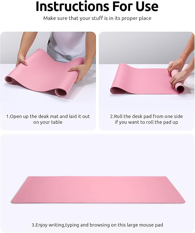 YSAGi Leather Desk Protector, Office Mat, Large Mouse Mat, Non-Slip PU Leather Blotter, Laptop Desk Mat, Waterproof Writing Pad for Office and Home (Pink, 35.4" x 17")