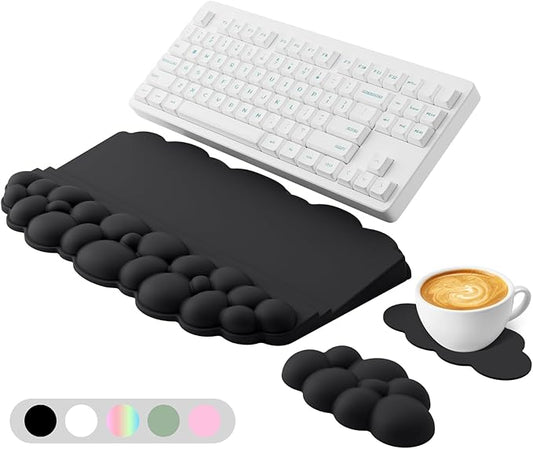 Ergonomic Wrist Rest for Keyboard and Mouse, Soft Memory Foam Cloud Keyboard Stand Pad with Wrist Rest Set with Non-Slip Silicone Base, Easy Typing, Pain Relief, Comfort for Office, Work, Gaming Black