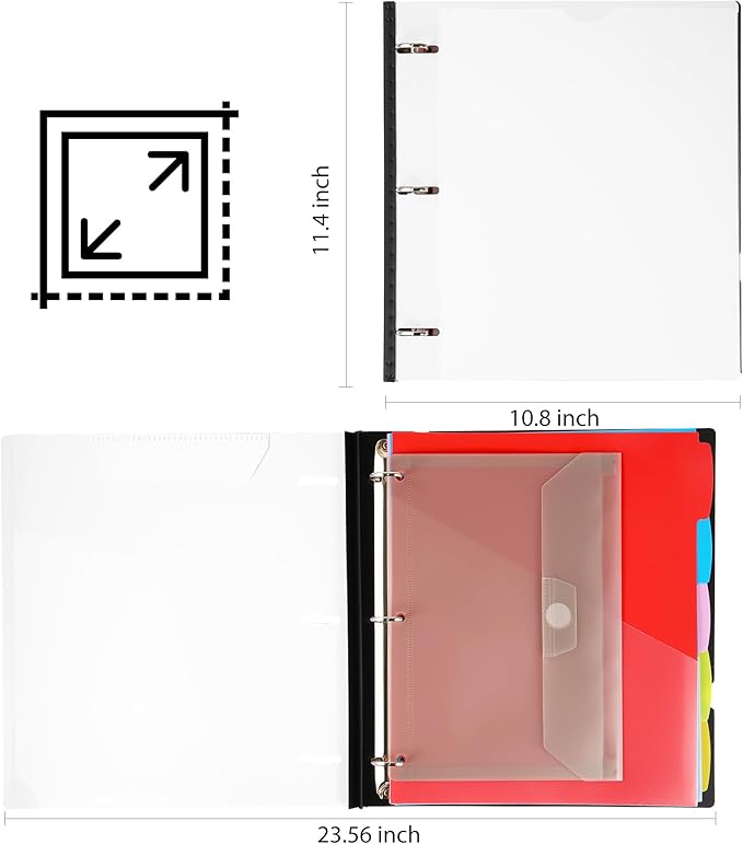 WOT I Telescoping Project Organizer 2-Pack, Refillable Binder with Dividers and Pockets, 13 Pocket Folders, 1 Inch 3 Ring Binder, White