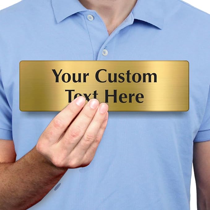 SmartSign Custom Brass Sign - 3" x 10", 40 mil REAL Bugle Brass Metal, Personalized Name Door Sign, Heavy-Duty Premium Engraved Door/Wall Mount Plaque for Business/Office, Gold and Black