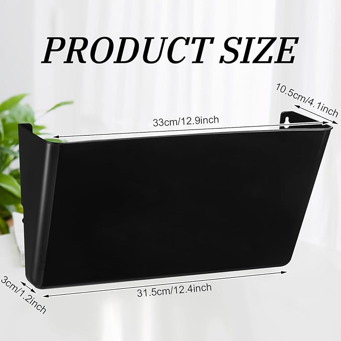 Tenceur 12 Pcs Plastic Single Pocket Wall Mount File Holder with Double Sided Adhesive Tape and Screws Wall File Hanging Folder Letter Paper Mail Organizer for Office Home Classroom(Black)