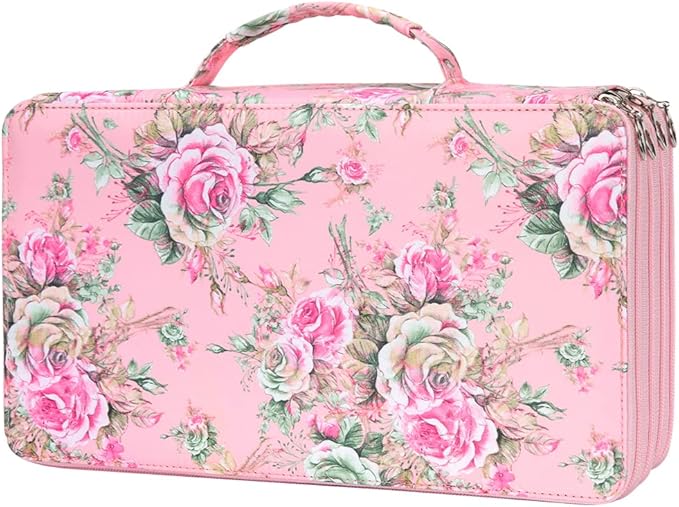 Vomgomfom Large Capacity Pencil Case - Zipper Closure Twill Fabric Case for 300 Colored Pencils or 200 Gel Pens, Artist Organizer (Pink Rose)