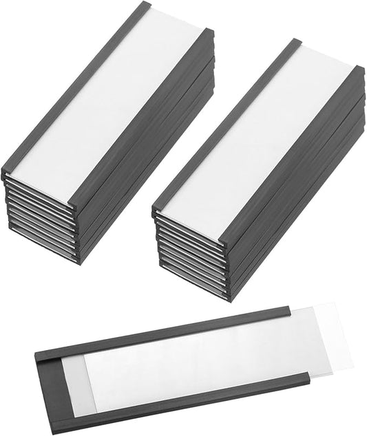 PATIKIL Magnetic Label Holder 3" x 1" with Paper Inserts, 25 Pcs C Channel Magnetic File Cabinet Labels Shelf Data Card Holder Signs for Metal Racks Shelves Whiteboard Tool Box