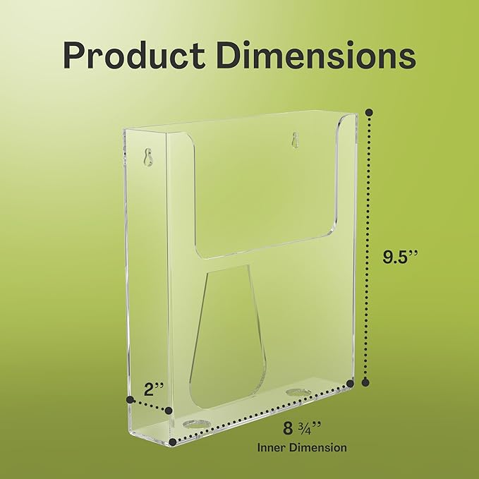 Top Notch Displays Acrylic Brochure Holder for Wall Mounting, Clear Display for 8.5" x 11" Flyers, Literature Holder for Magazines, Pamphlets, Menus, Includes Screws & Plastic Anchors – Pack of 2