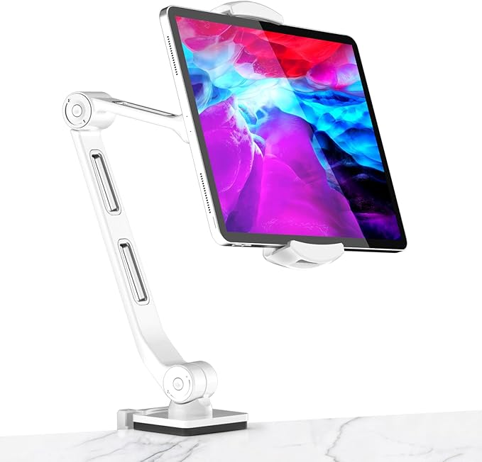 suptek Aluminum Tablet Desk Mount Stand 360° Flexible Cell Phone Holder for iPad, iPhone, Samsung, Asus and More 4.7-11 inch Devices, Good for Bed, Kitchen, Office (YF208BW)