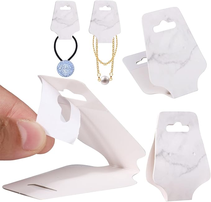 200PCS Bracelet Cards,Necklace Cards,Keychain Display Cards,Hair Band Cards,Self Adhensive Fold Over Jewelry Packaging (Mable, 1.8x4.7 inches)
