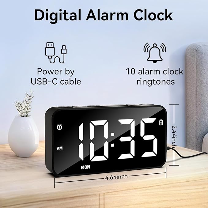 Small Digital Alarm Clocks with Rechargeable Backup Battery for Bedrooms Living Room Study Loud Bedside Desk Clock with Memory Function Dual Alarm & 3 Modes Weekends Weekdays Every Day for Kids Adults