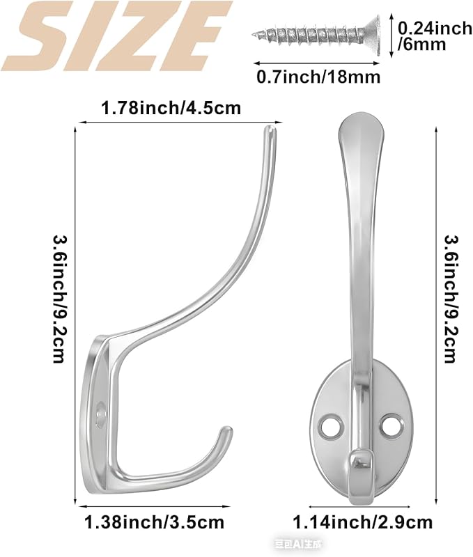 Homanu 14 Pack Coat Hooks Wall Mounted with 28 Screws, Heavy Duty Silver Towel Hooks Metal Double Hooks, No Rust Retro Rustic Wall Hooks for Hanging Towel, Coat, Scarf, Bag, Hat, Cup, Key