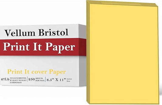 Print It - Vellum Bristol Colored Cardstock Cover Paper, 67 Lb, 8.5" X 11”, Heavyweight Colored Cardstock for Crafts, School, Invitations, And Office Use - Decoration Drawing 2000/Case- Gold