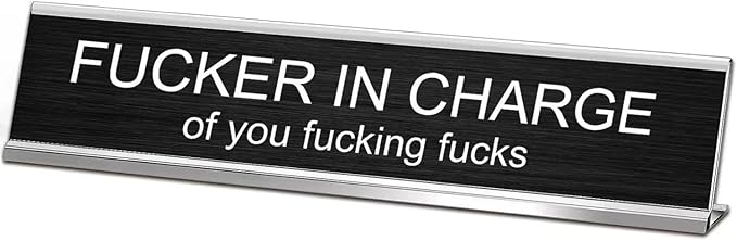 Fuck in Charge of You Fucking Fucks Desk Signs for Office, Novelty Nameplate Office Decor Black Desk Plaque for Women Men Coworker Gift Home Supply Accessories 10 x 2"