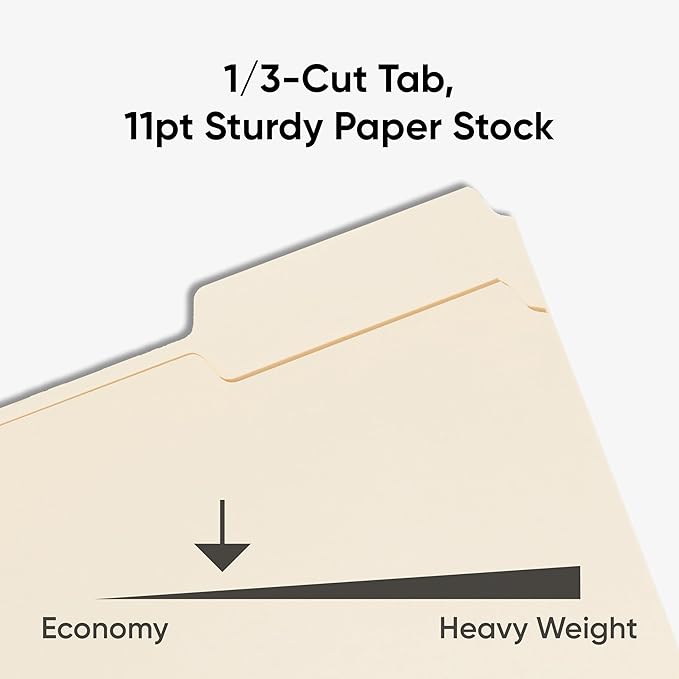 Smead File Folders Letter Sized, 1/3-Cut Tab, Assorted Positions, Letter Size Manila Folders, 100 Per Box (10330)