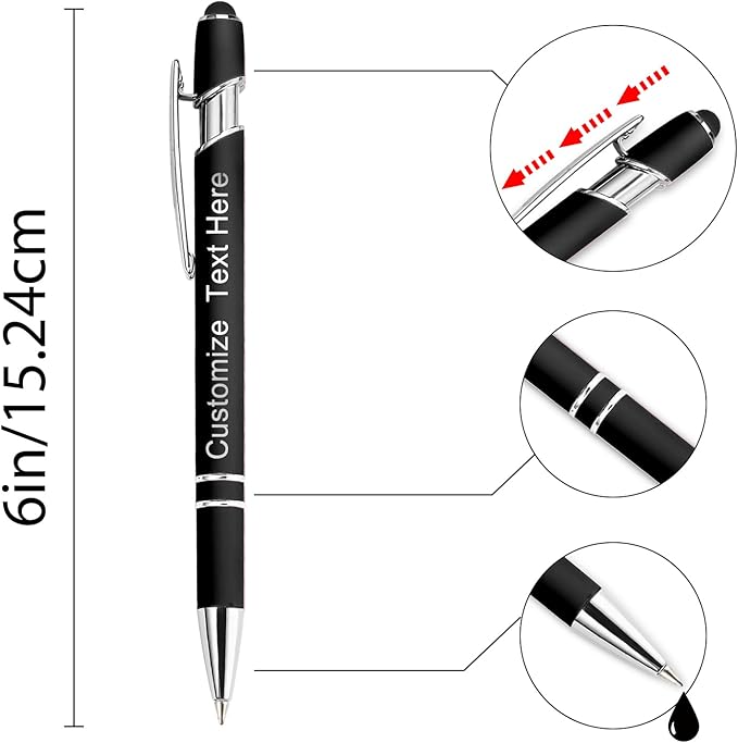 Custom Pens Bulk Personalized Ballpoint Pen with Stylus Tip Customized Engraved Pens with Name Logo Soft Black Ink with Touch Metal Office for Business Office Teacher School Corporate Gifts PURPLE