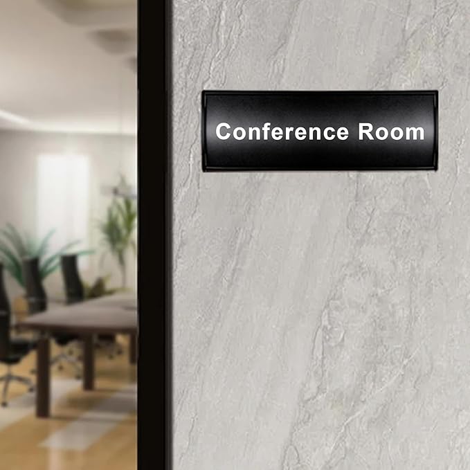 SINKAA 5Pcs Office Name Plates Holder for Doors, 3” X 8” Curved Wall Mount Door Sign Holder, Black Aluminum Sign Holder for Office Wall with Plastic Film and Adhesive Tape