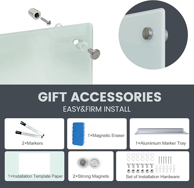 Glass Magnetic Dry Erase Board 72"x48" Frameless Wall Mounted Glass White Board for Wall, Large Frameless Magnetic glassboard for Office, Home & School