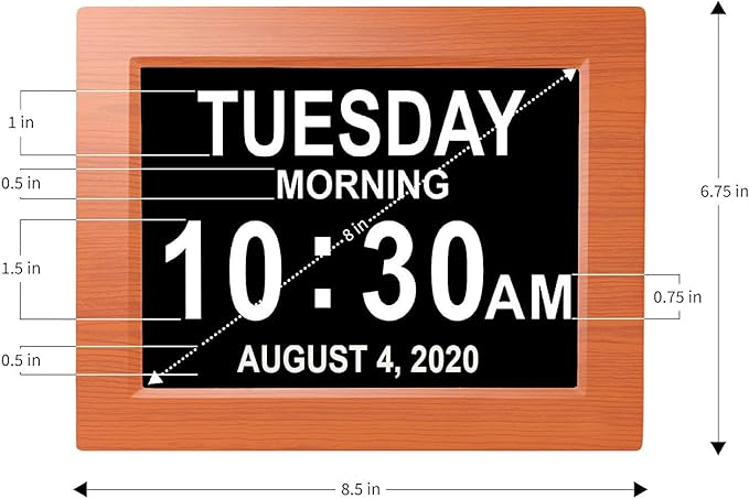 American Lifetime New 2026 Dementia Clock Large Digital Clock for Seniors, Large Display with Custom Alarms, Calendar Clock with Day & Date for Elderly, Clear Numbers Alzheimer Digital Clock Wood