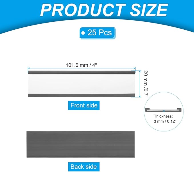 PATIKIL Magnetic Label Holder 4" x 0.7" with Paper Inserts, 25 Pcs C Channel Magnetic File Cabinet Labels Shelf Data Card Holder Signs for Metal Racks Shelves Whiteboard Tool Box