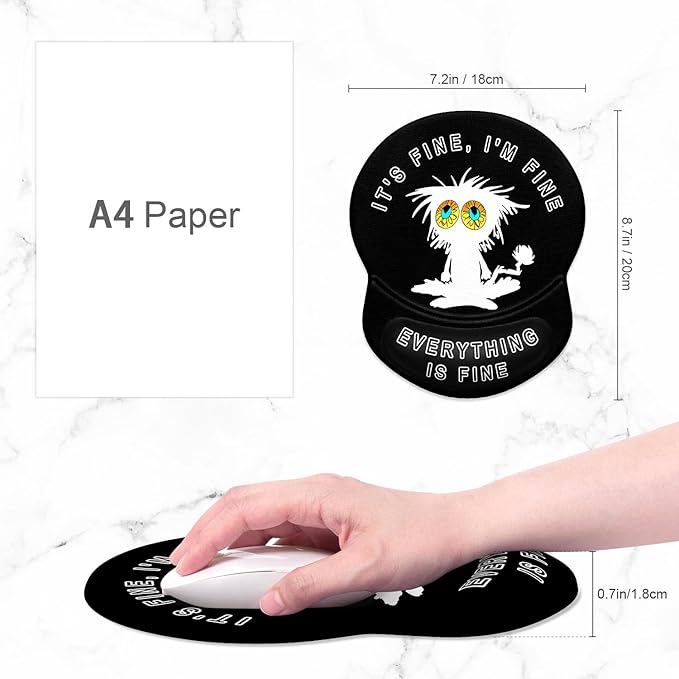 ITNRSIIET Ergonomic Mouse Pad with Gel Wrist Support Small Wrist Rest Smooth Surface Non-Slip PU Base Comfortable Office Supplies Pain Relief, 8.7 x 7.2 inches, Funny Cat