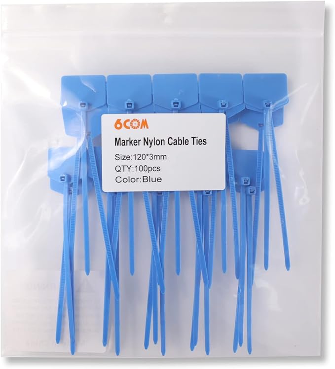 Waterproof Shipping Tags - Self Locking Nylon Writable Marker Ties for Luggage Identification, Plastic Straps Label Mark, Seal Zip Tie for Labeling - 100pcs (Blue)