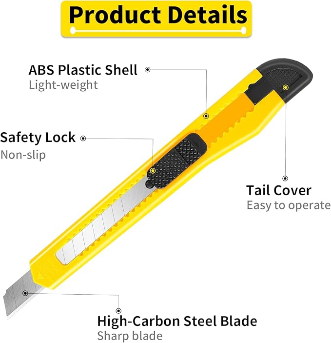 DIYSLEF Knife 16-Pack Box Cutter Retractable, Box Knife Perfect for Home, Office Use, Small 9mm Snap-off Blades Utility Knife for Cardboard, Cartons, Disposable Box Cutters Bulk for Work
