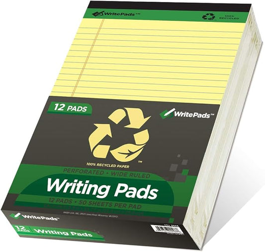 KAISA Legal Notepads 8.5"x11.75"，12pads note pads office supplies Recycled Paper 8.5"x11.75" Wide Ruled 50 sheets Hard Back Notepads 8-1/2"x 11-3/4" Writing Tablet Canary For Office Supplies (Pack of 12) KSU-5668