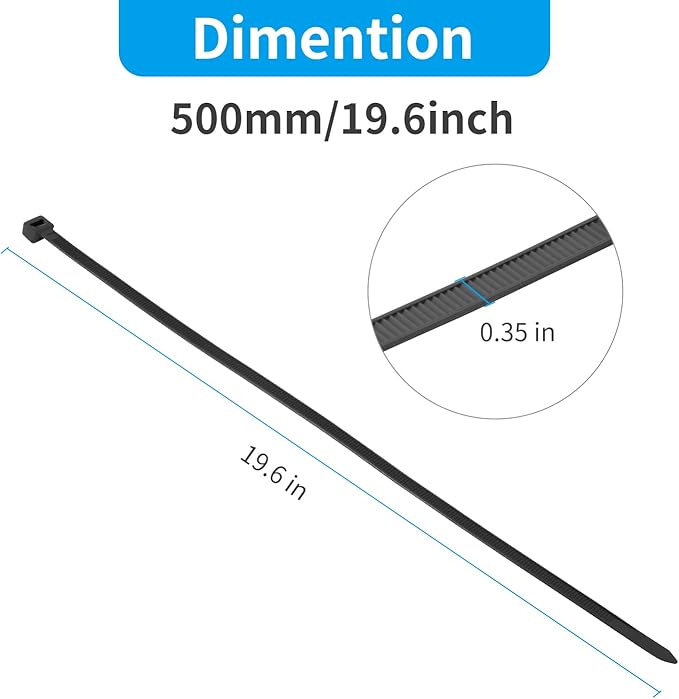 XINGO 20 Inch Black Large Heavy Duty Zip Ties 100 Pack, 200 LBS Ultra Strong Plastic Wire Ties, Large Cable Ties Extra Long Tie Wraps, Indoor and Outdoor UV Resistant