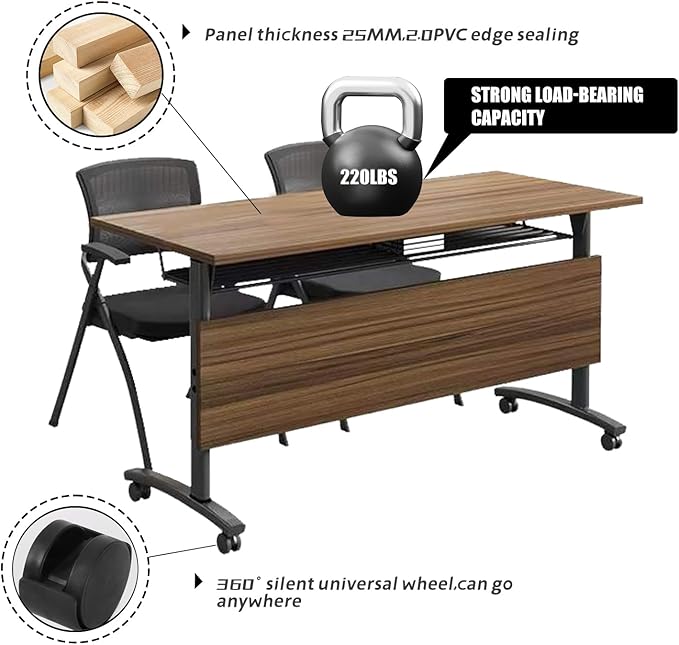 Folding Conference Table,Large Conference Room Table for 12 People,Flip Top Mobile Training Tables,Rolling Meeting Table with Caster Wheels,Foldable Seminar Meeting Room Tables for Office(4 55.1in)