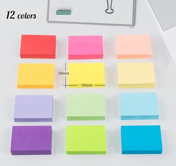 Agoer 1200 Sheets Mini Sticky Notes - 2 x 1.5 Small Sticky Pads, Clean Removal, Bright Colors Self-Stick Pads - Colorful Notes for Office, Home, School (12 Colors)