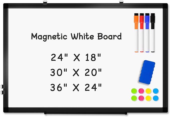 AMUSIGHT Double-Sided Magnetic Whiteboard, 36" x 24" Dry Erase Board Black Aluminum Frame for Wall, White Board Dry Erase Marker Board for Kitchen, Memo, School, Home, Office