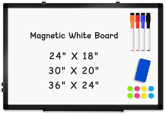 AMUSIGHT Double-Sided Magnetic Whiteboard, 36" x 24" Dry Erase Board Black Aluminum Frame for Wall, White Board Dry Erase Marker Board for Kitchen, Memo, School, Home, Office