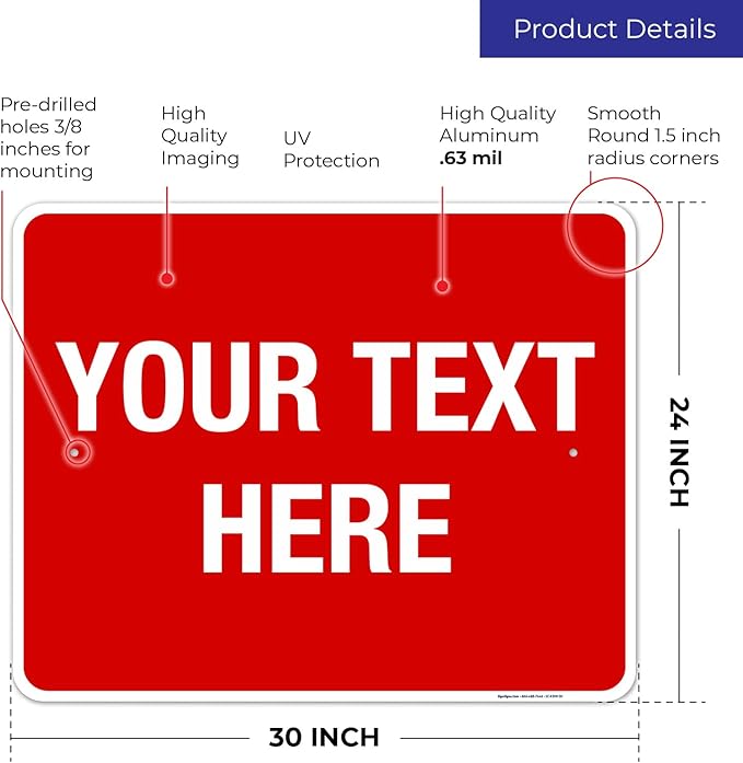 Personalized Custom Red Background Customize for Office, Business, Workplace, Home, Airbnb, Delivery Sign, 24x30 Inches, Rust Free .063 Aluminum, Fade Resistant, Made in USA by Sigo Signs