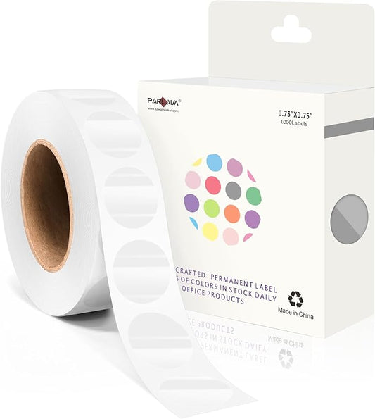 PARLAIM 3/4 Inch Roll Color Coding Labels,1000 per Roll Round Permanent Adhesive Color Coding Circle Dot Stickers for Office Home Transparent