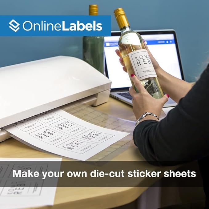 Sticker Paper, 10 Sheets, White Matte, 8.5" x 11" Full Sheet Label, Works with Inkjet and Laser Printer, Compatible with Electronic Cutting Machines, OL177WX, OnlineLabels