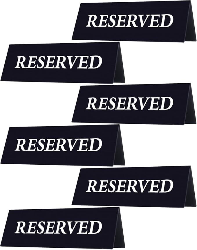 6 Pieces Plastic Reserved Table Sign for Wedding Acrylic Double Side Table Tent Black Guest Reservation Tables Seat Sign 7.9 x 2.7 Inches Reserve Seating Signs for Restaurant Chairs Wedding