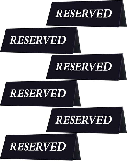 6 Pieces Plastic Reserved Table Sign for Wedding Acrylic Double Side Table Tent Black Guest Reservation Tables Seat Sign 7.9 x 2.7 Inches Reserve Seating Signs for Restaurant Chairs Wedding