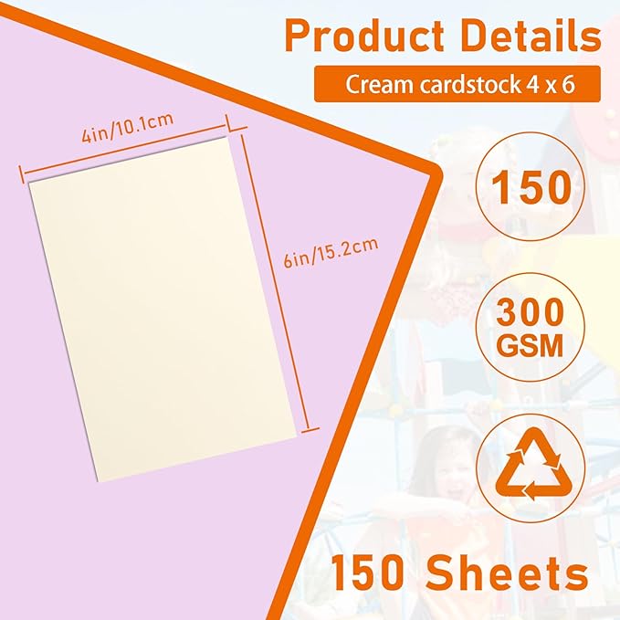 Guakicae 150 Sheets Cream Cardstock 4 x 6 Ivory Paper, 300gsm/110lb Heavyweight Flat Off White Card Stock Art Paper for Card Making, Greeting Cards, Graduations, School Crafting, Invitations