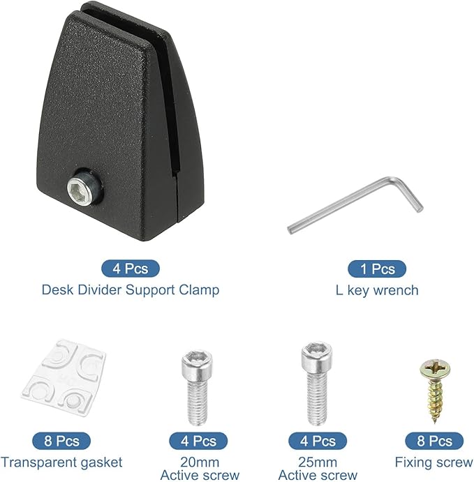 PATIKIL 1.7x1.3x2.4" Desk Divider Support Clamp, 8 Pcs Aluminum Desk Shield Clamp Desk Divider Partition Clamp Sneeze Guard Clamp Bracket for Office Home Desk Panel, Black