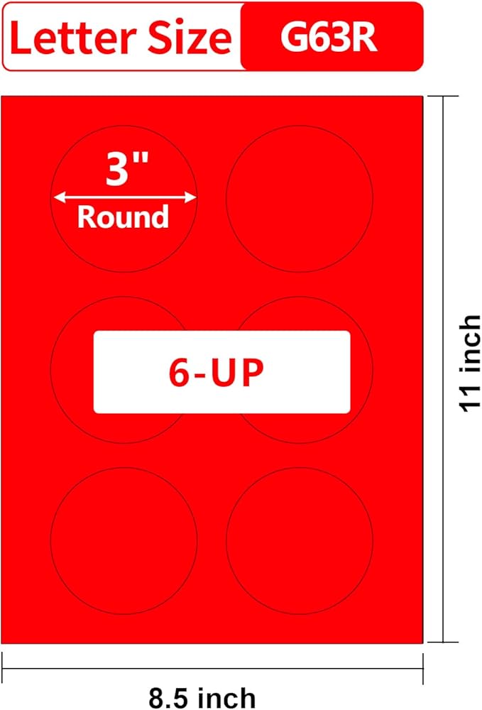 Gemsroyal 3 Inch Bright Red Round Labels Printable,3" Red Color Coding Labels for Laser/Inkjet Printers,Colorful Round Stickers,180 Neon Circle Labels in Total,Letter Size