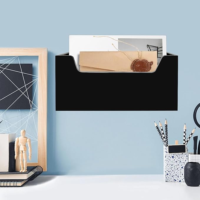 Mail Holder for Table, Acrylic Letter Holder Box for Desk or Wall Mount, Mail Organizer Countertop, Black