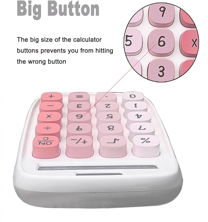 Mechanical Calculator,BTSEYAW Dual Power Calculator with 8 Digit Display tilt Screen and Big Buttons, Cute Office Desk Accessory (Pink)