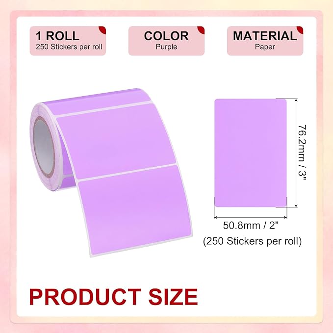 PATIKIL 2 x 3 Inch Rectangle Inventory Color Coding Labels 1 Roll, Square Self-Adhesive Inventory Label Stickers for Office Home Organization Name Tags, 250 Per Roll, Purple