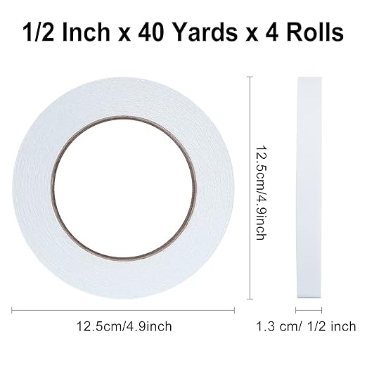 LELADY Double Sided Tape 1/2 Inch x 40 Yards- 4 Rolls Double-Sided Adhesive Sticky Tape, High Adhesive Double-Sided Tape, for Arts, Crafts, Office School Stationery Supplies