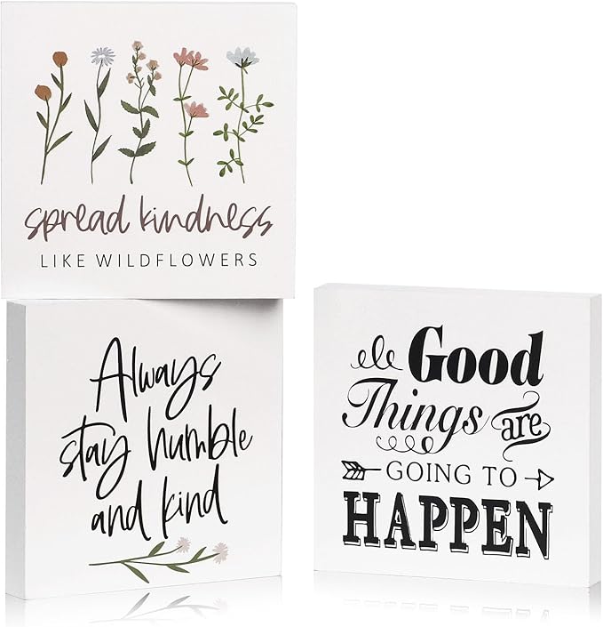 3 PCS Inspirational Wooden Box Signs for Home, Office, Desk Decor, Motivational Affirmations with Rustic Design for Living Room, Bedroom, Kitchen