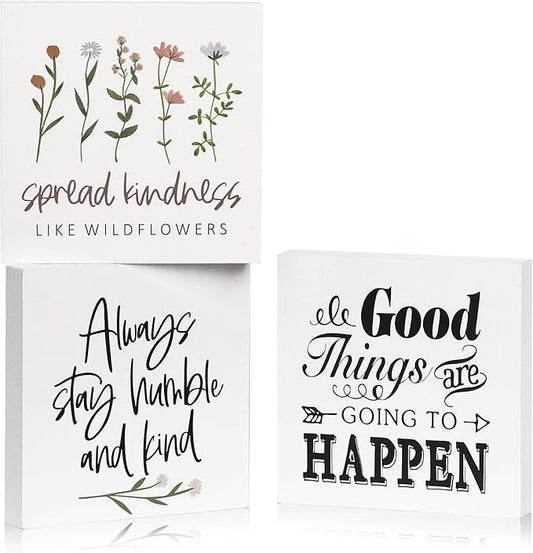 3 PCS Inspirational Wooden Box Signs for Home, Office, Desk Decor, Motivational Affirmations with Rustic Design for Living Room, Bedroom, Kitchen