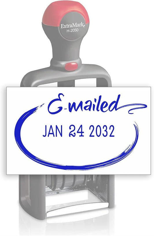 Heavy Duty Style Office Date Stamp with E-MAILED - Self Inking Dater - Style C - Blue Ink Color